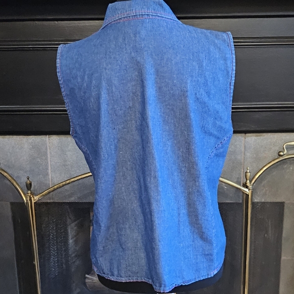 Soft Denim Sleeveless Top Vest Pink Stitching size Large - Picture 4 of 7